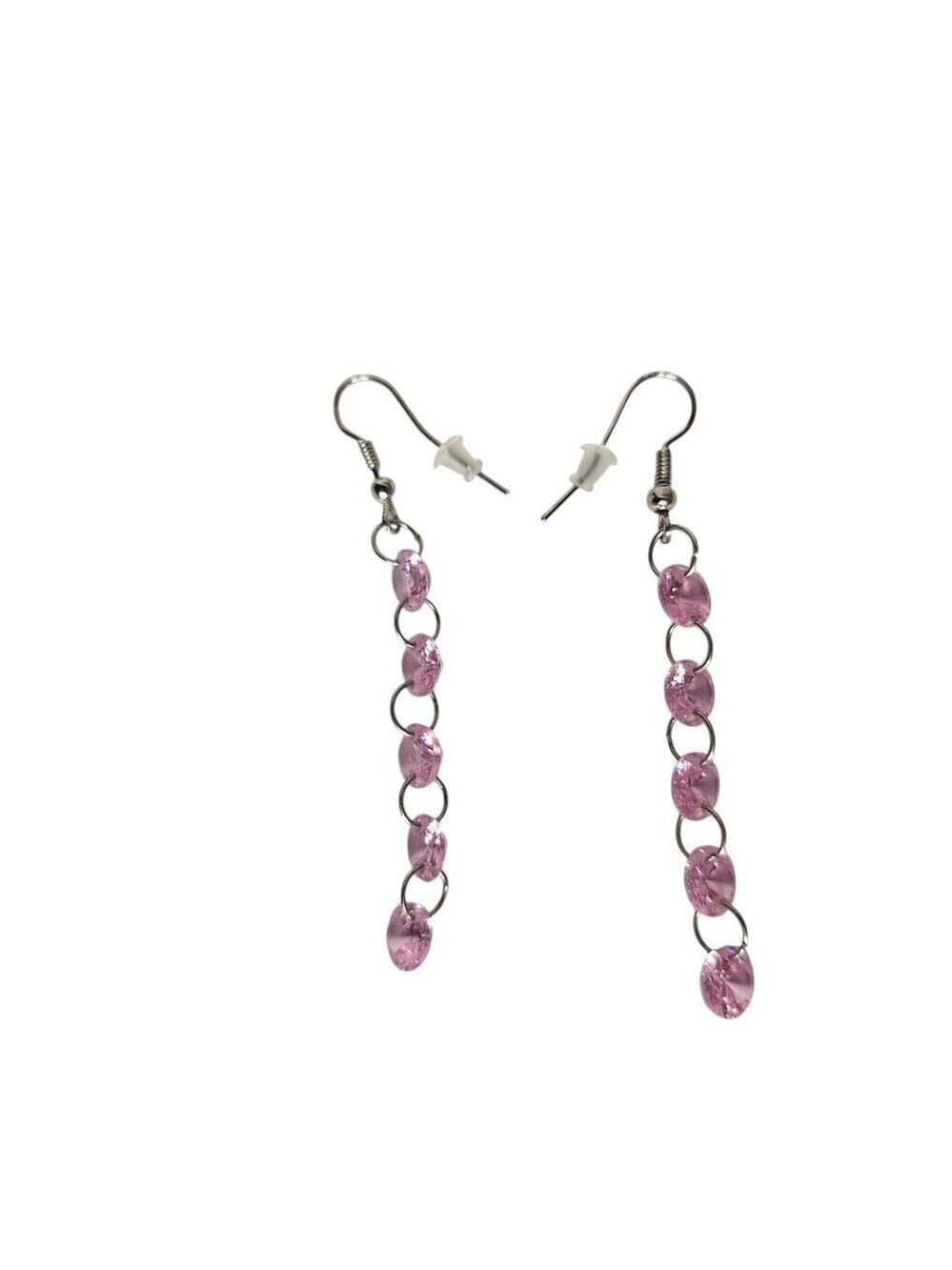 Pink Crystal Drop Earrings Y2K Coquette Fairycore Dangle